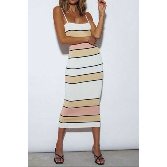 SNDYS Revolve Florida Bold Striped Bodycon Summer Resort Dress Women's Small - Picture 1 of 16